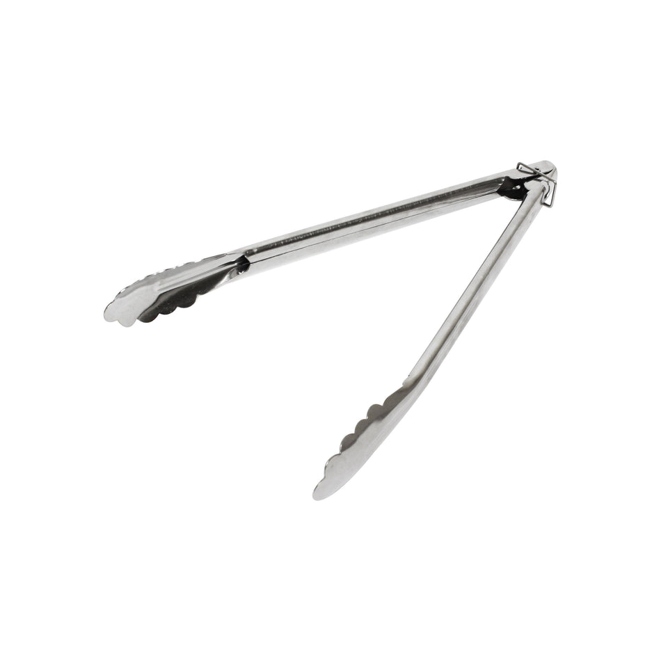 10" x 1-1/4" x 1-3/8", Flat Spring Utility Tong with Locking Ring, Stainless Steel, 1mm Thickness, Heavy-Duty