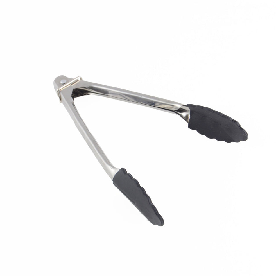 7" x 1" x 1-1/4", Non-Slip Utility Tong, Stainless Steel Handles (0.8mm Thickness) with Silicone Sliding Locking Ring & Grip, Maximum Temperature 509ËšF