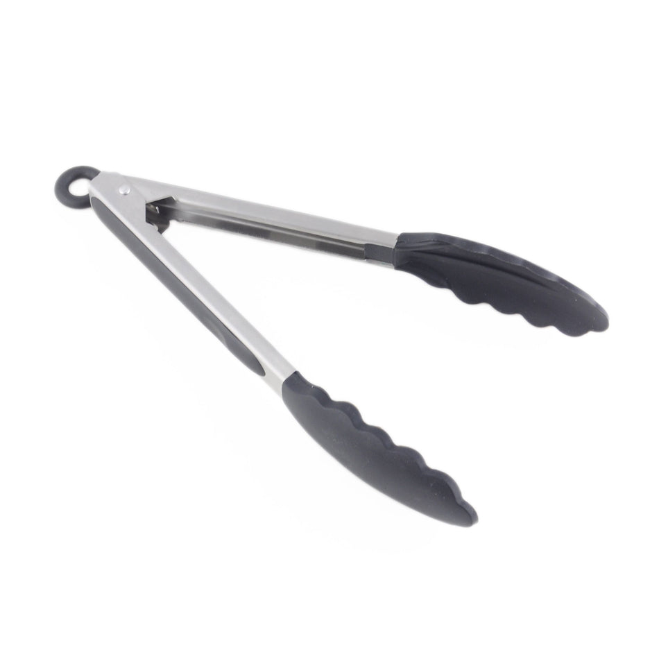 9" x 1-1/4" x 1-1/2", Non-Slip Locking Utility Tong, Stainless Steel Handles (0.8mm Thickness) with Silicone Pull out Locking Tips and Grip, Maximum Temperature 509ËšF