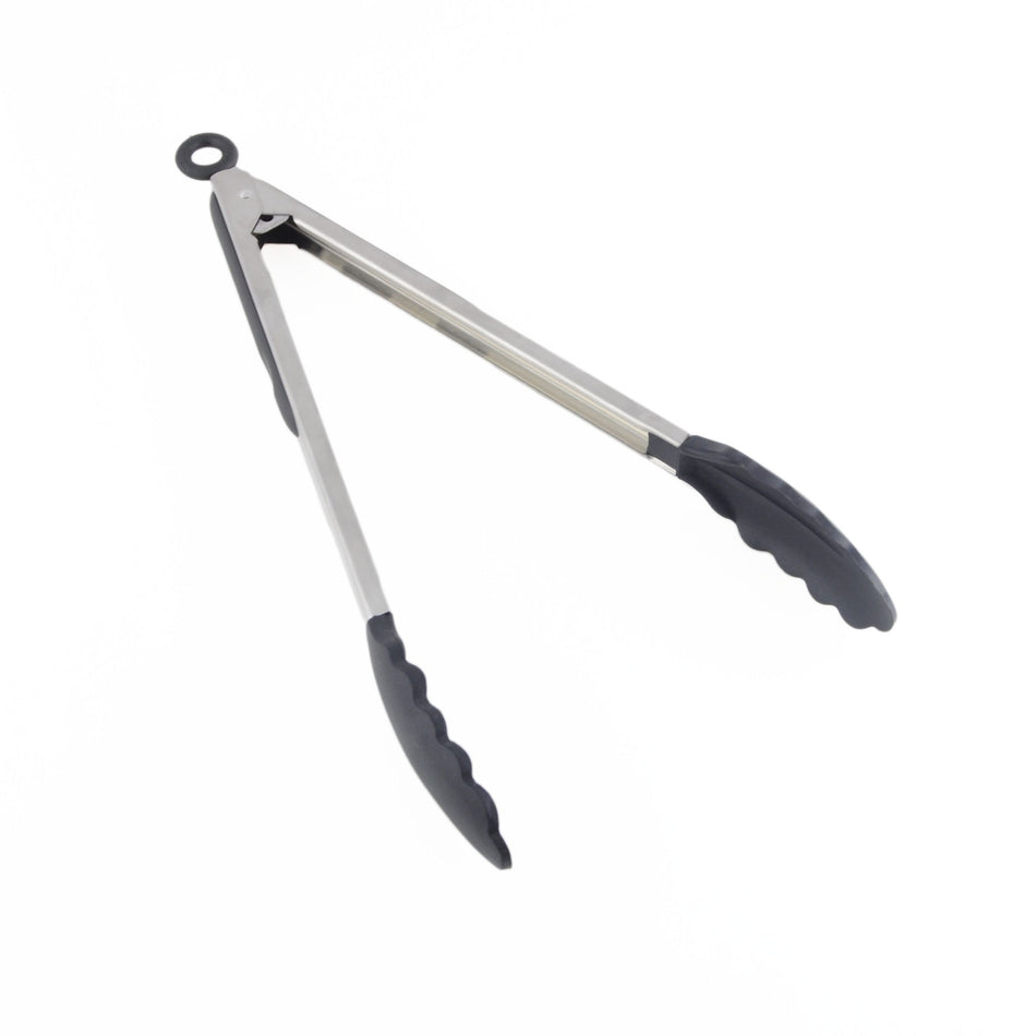 12" x 1-1/4" x 1-1/2", Non-Slip Locking Utility Tong, Stainless Steel Handles (0.8mm Thickness) with Silicone Pull out Locking Tips and Grip, Maximum Temperature 509ËšF
