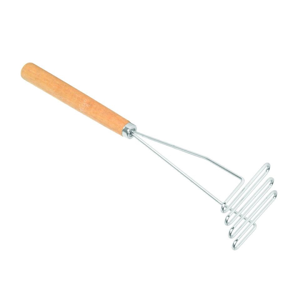 5" x 4-1/8" x 18", Square Shape Potato Masher, Iron Plated with Wooden Handle, Easy to Clean