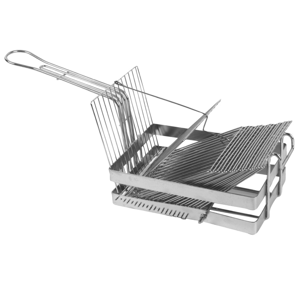 19-3/8" x 6-1/4" x 7-5/8", 18 Slots, Tostada Shell Basket, Nickel Plated, (Basket Size: 9-3/8” x 6-1/4” x 2-1/2”), (Taco Divider Size: 6-1/2" x 5-3/4"),