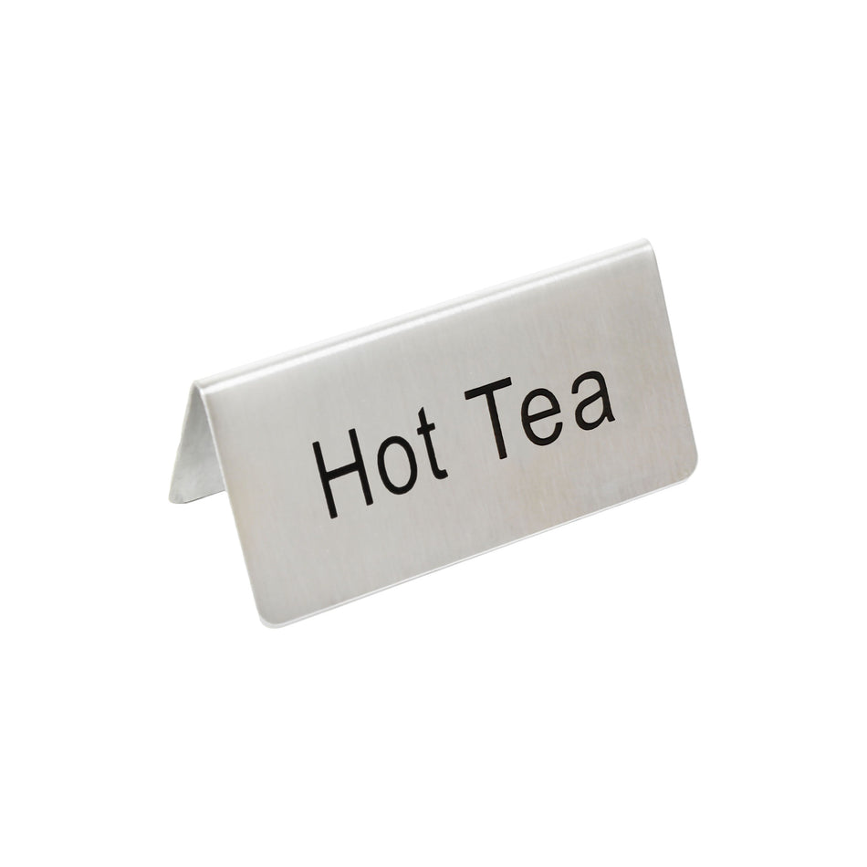 3" x 1-1/2" x 1-3/8", Hot Tea Table Tent Sign, Stainless Steel