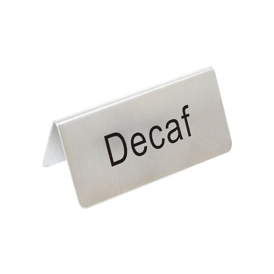 3" x 1-1/2" x 1-3/8", Decaf Table Tent Sign, Stainless Steel