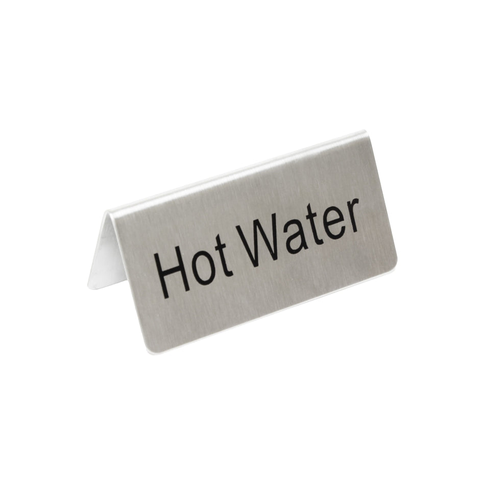 3" x 1-1/2" x 1-3/8", Hot Water Table Tent Sign, Stainless Steel