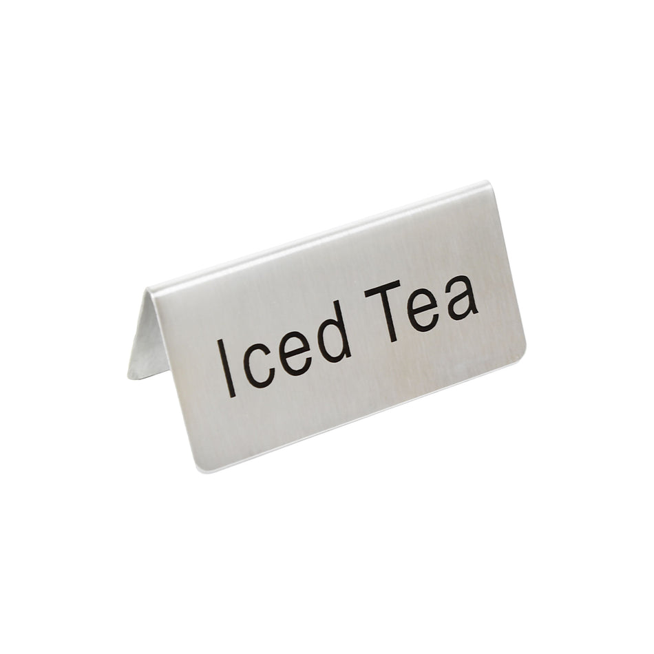 3" x 1-1/2" x 1-3/8", Iced Tea Table Tent Sign, Stainless Steel
