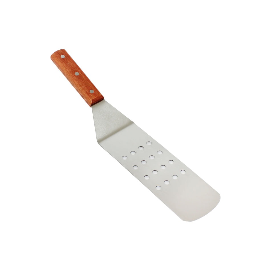 Perforated Turner, Stainless Steel, Blade Size:  10" x 3", Perforated Hole Size:  3/8", Handle:  4-5/8" x 1" x 3/4"