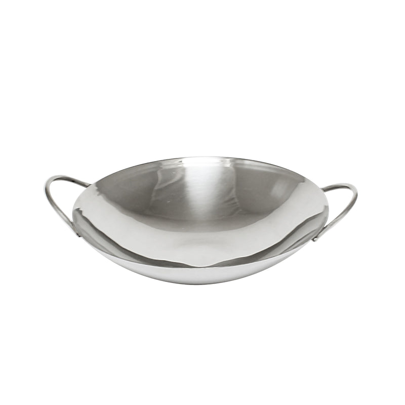 Thunder Group SLWK008 8 Inch Diameter Wok Serving Dish with Two Handles Stainless Steel Polished Mirror Finish