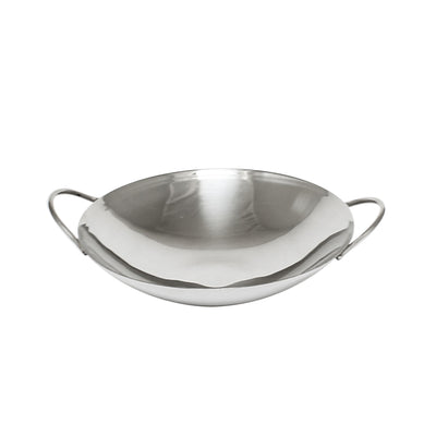 Thunder Group SLWK008 8 Inch Diameter Wok Serving Dish with Two Handles Stainless Steel Polished Mirror Finish