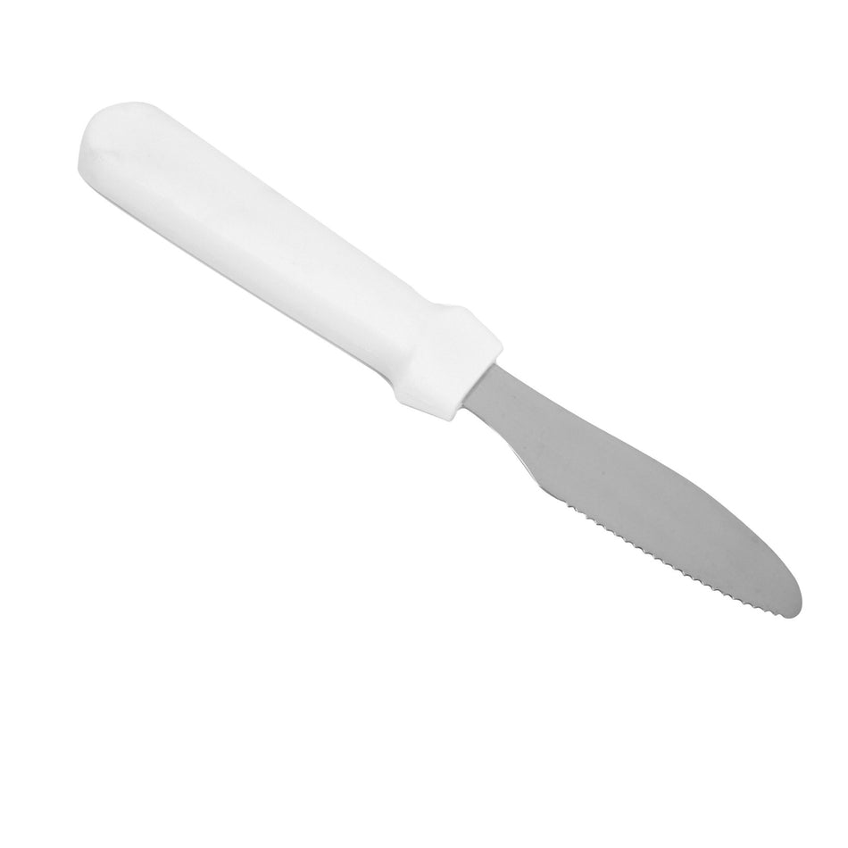 9-1/2" x 1-3/8" x 3/4",  Blade Size:  4-1/4" x 1-1/4", Sandwich Spreader, Stainless Steel Blade with White Plastic Handle