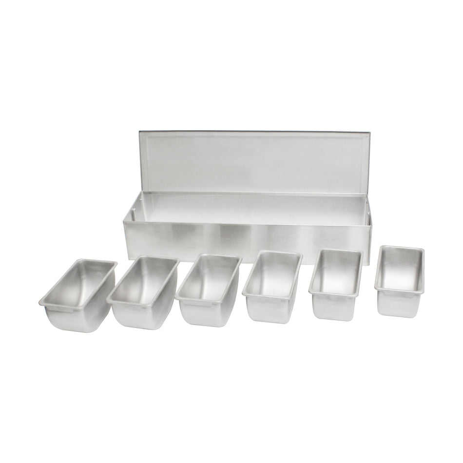 18-8 Stainless Steel 6-Compartment Open-Bottom Condiment Organizer – 18" × 5-7/8" × 3-1/2"
