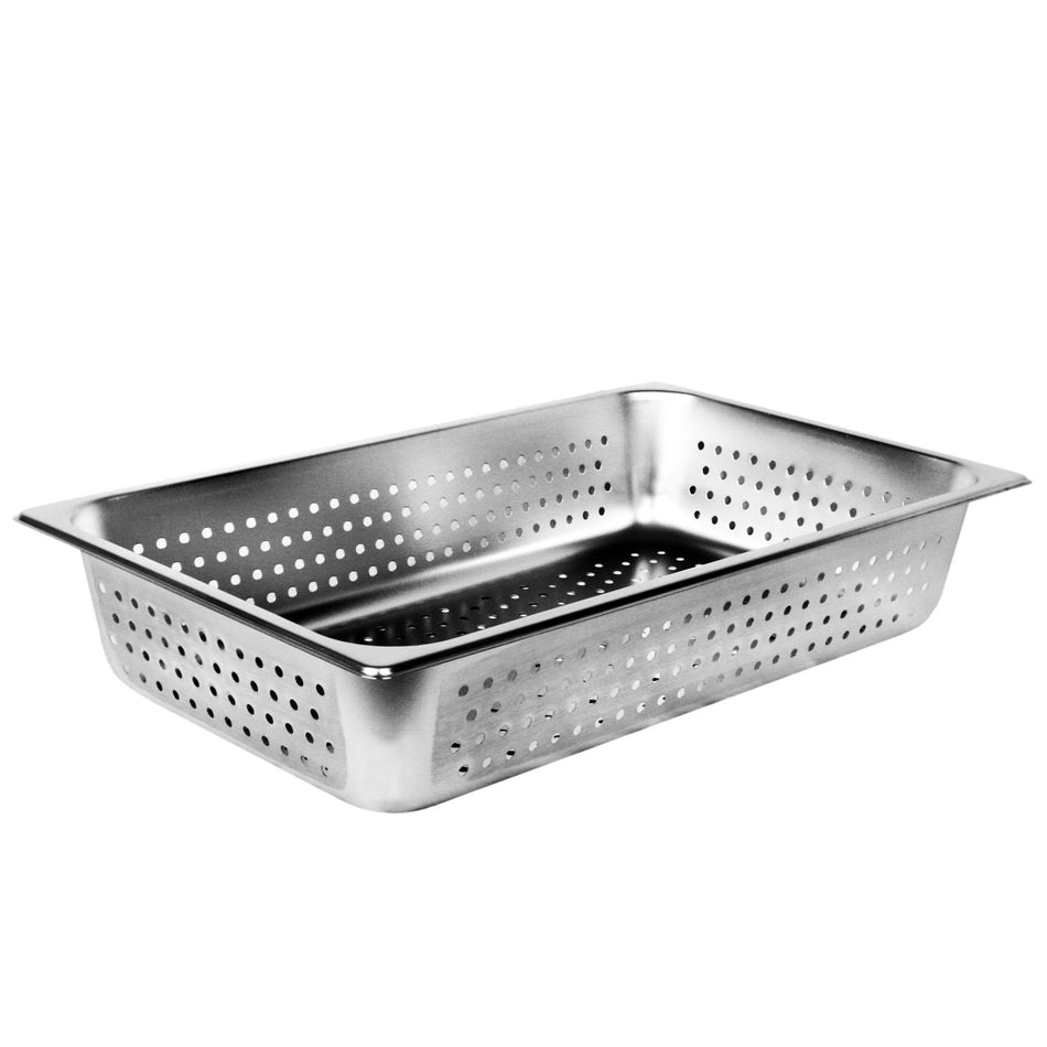 Full Size, 4" Deep, Perforated, Anti-Jam, Heavy-Duty, Stainless Steel 18-8, 304 Material, True 24 Gauge, Dishwasher Safe, No Microwave, Oven Safe, NSF