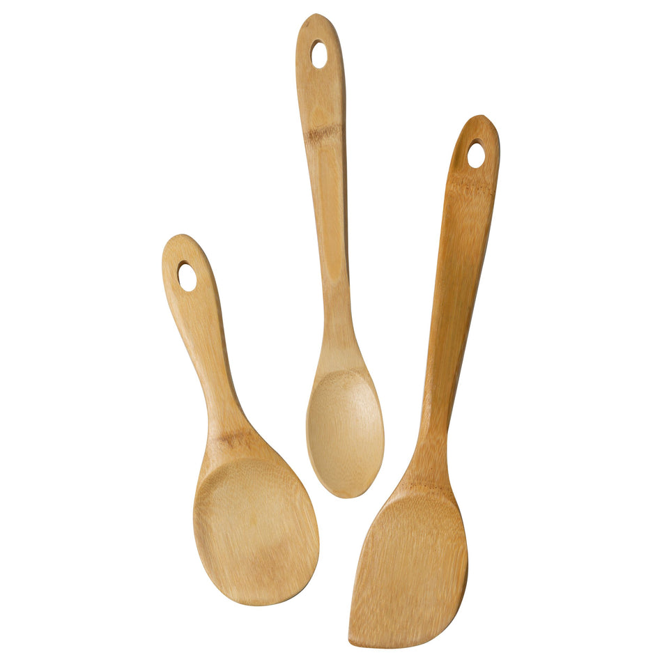 Winco J33-2018 3 Inch Burnished Bamboo Utensil Kitchen Tool Set with Eco-Friendly Design