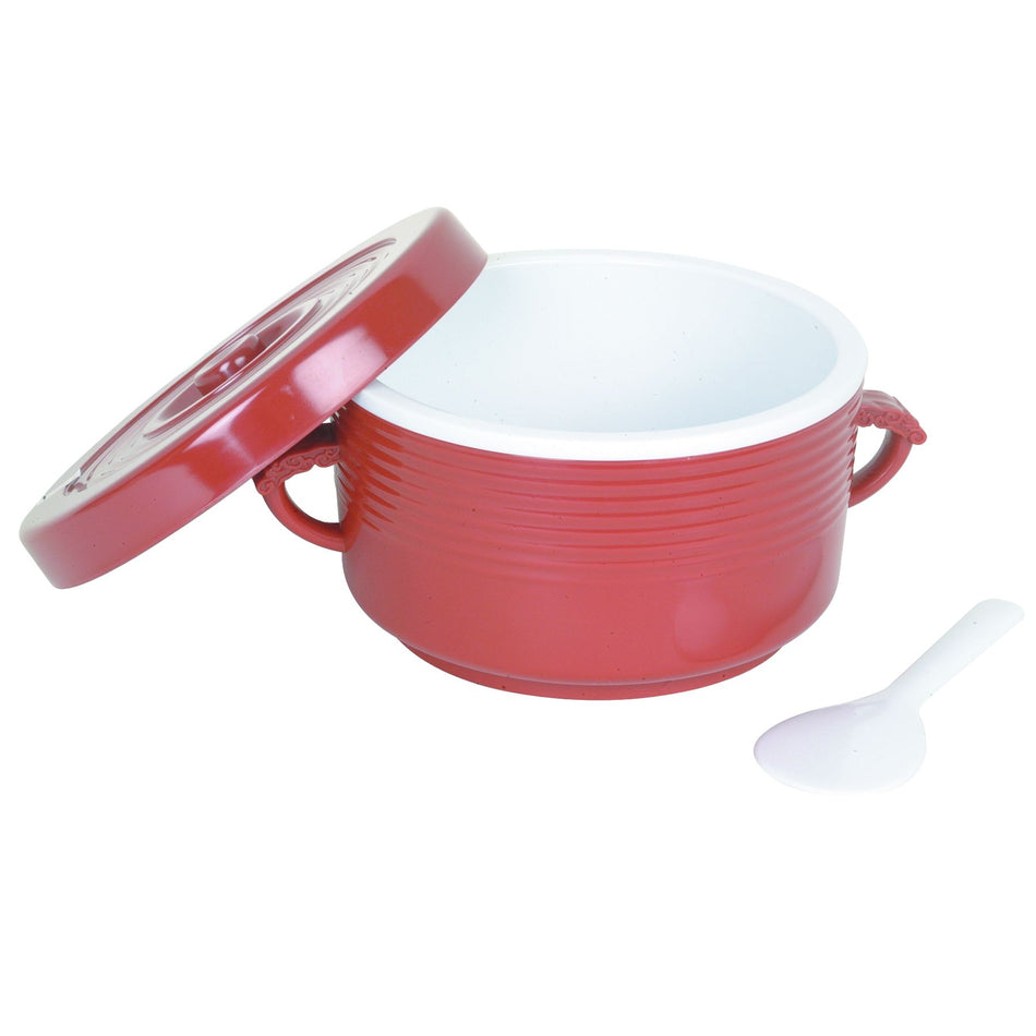 64oz, 10-1/2" Diameter, Insulated Rice Container with Handles, Rice Spoon included, Plastic Body and Melamine Cover