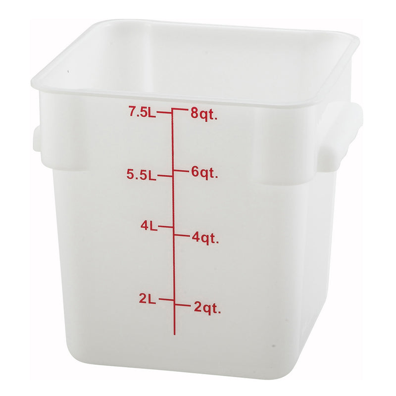 Winco PESC-8 8 Quart Square Food Storage Container - White Polypropylene Built-in Handles
