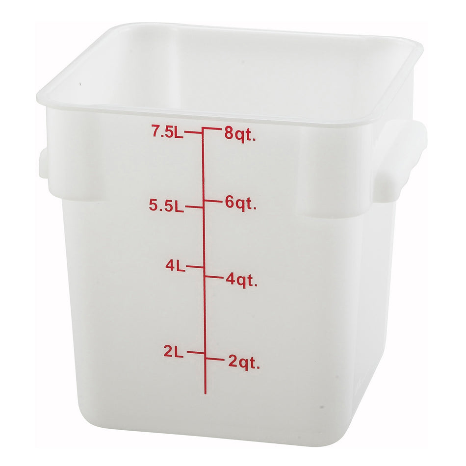 Winco PESC-8 8 Quart Storage Container Square with Built-In Handles Polypropylene White
