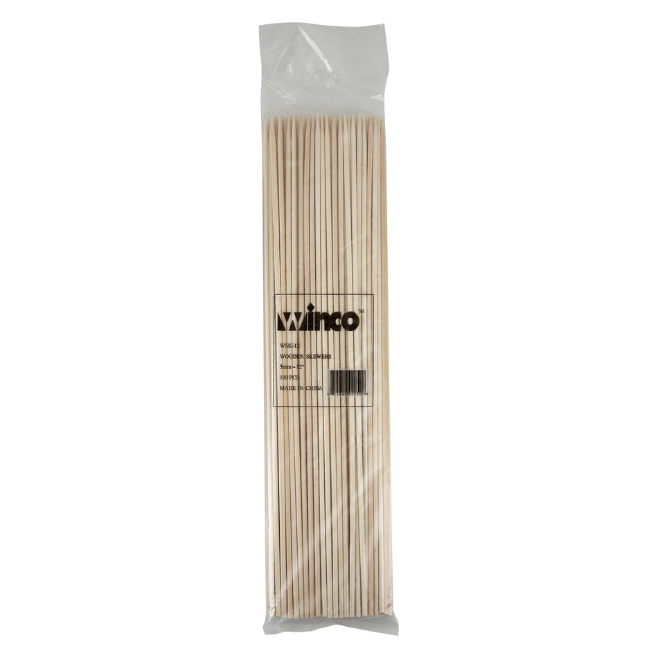Winco WSK-12 12" Bamboo Skewers, 100/bag