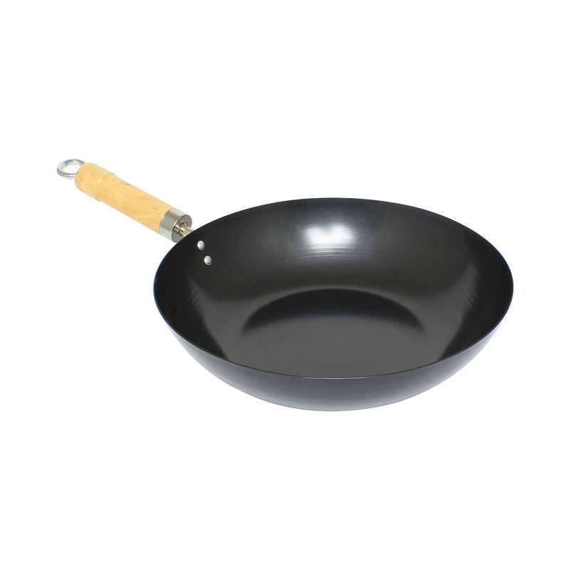 Thunder Group TF001 12 Inch Diameter Non-stick Wok Pan with Wooden Handle Carbon Steel