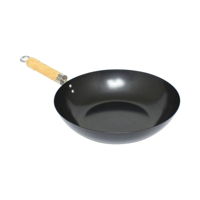 Thunder Group TF001 12 Inch Diameter Non-stick Wok Pan with Wooden Handle Carbon Steel