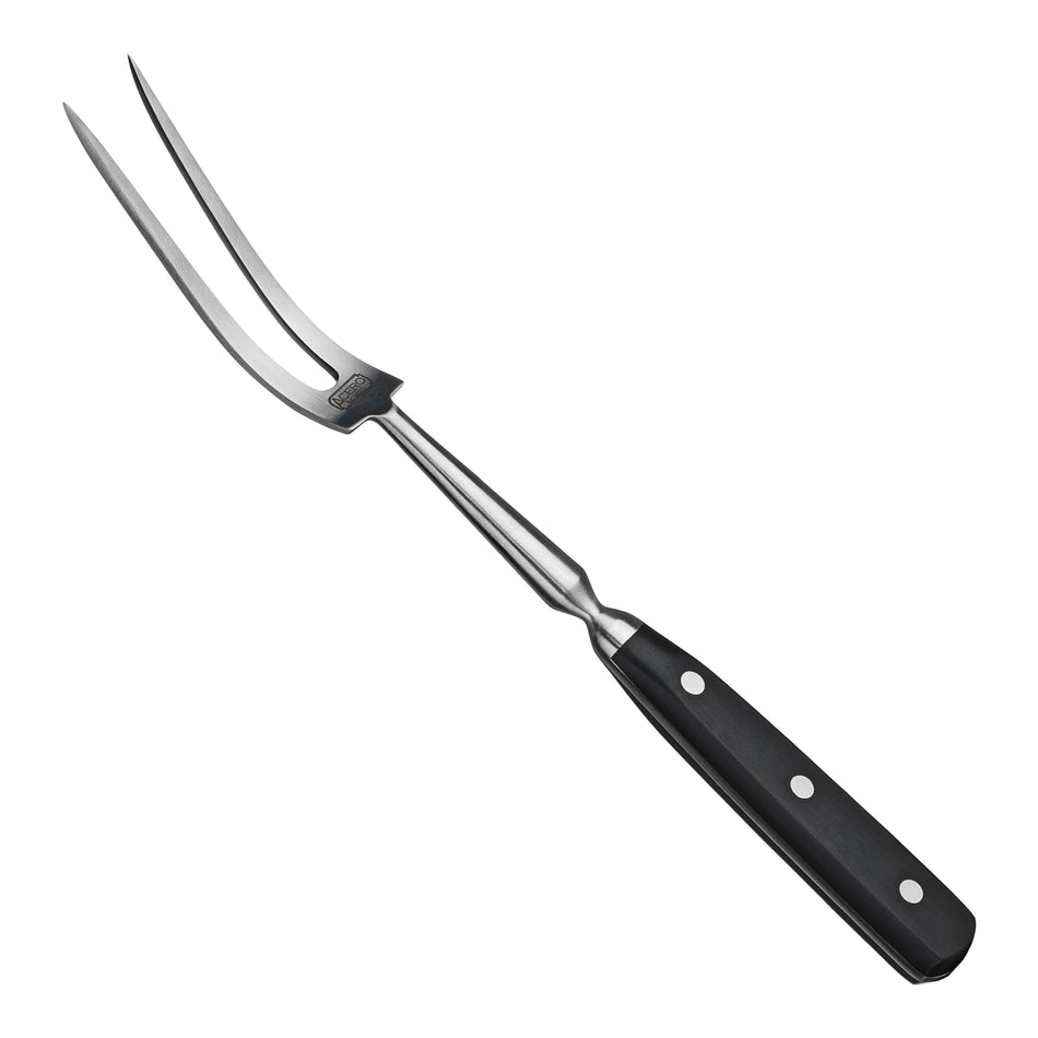 Winco KFP-140 14 Inch Full Tang Curved Acero Carving Fork High Carbon Steel POM Black