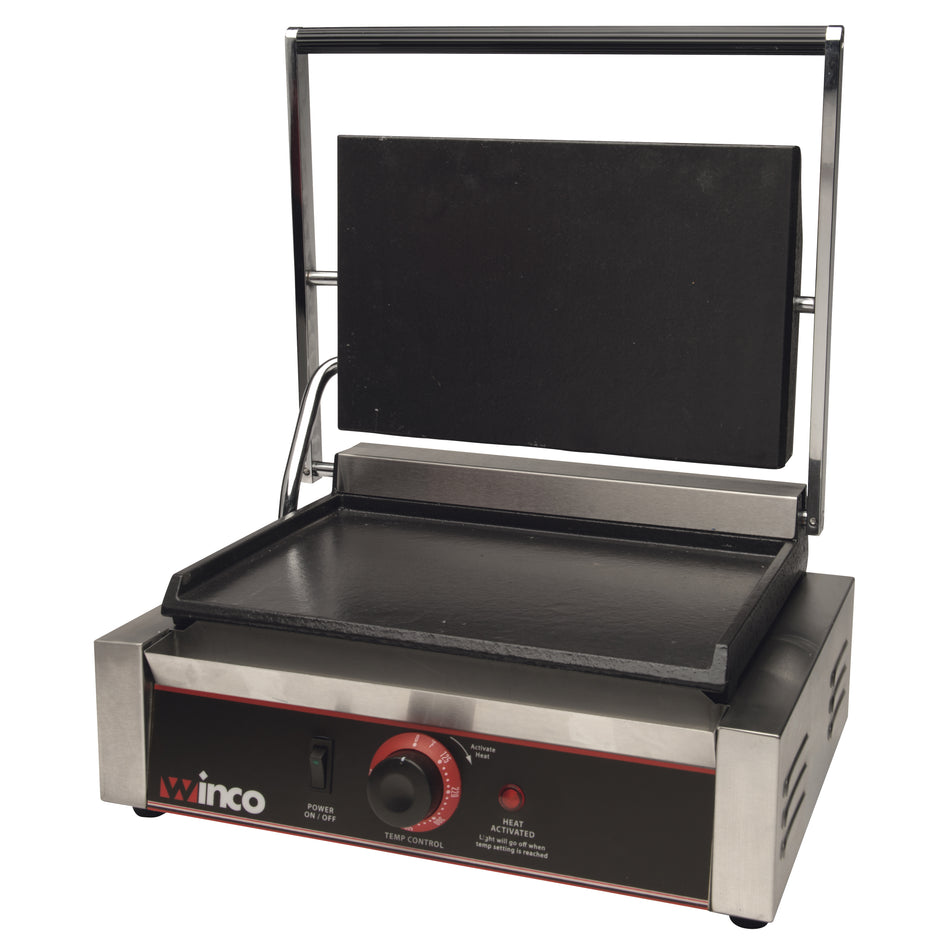 Winco ESG-1 14 Inch Sandwich Grill Electric Countertop Cast Iron Surface with Hinged Top