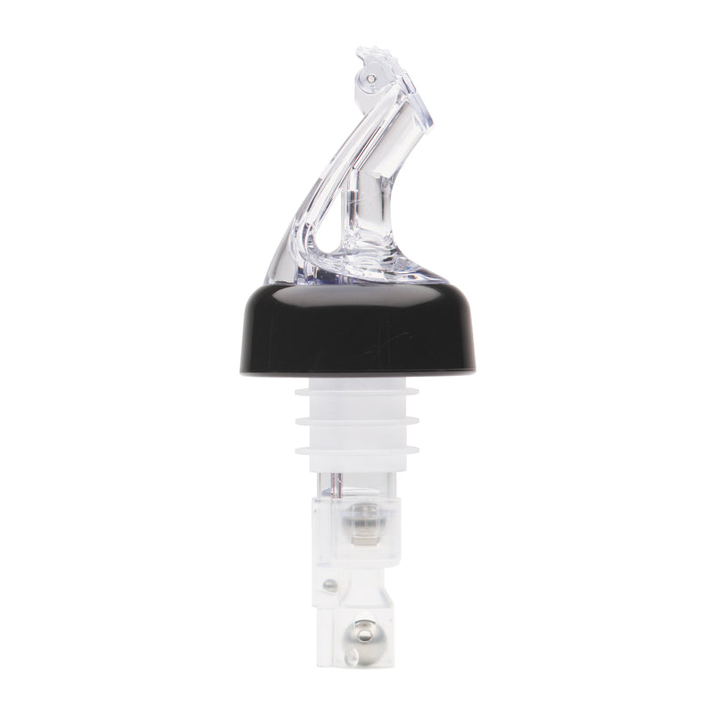 Winco BMP-5100C Bar Maid 1 oz "Premium Pour" Measured Pourers with Flip Top and Black Collar, Clear - 12 Pieces/Pack
