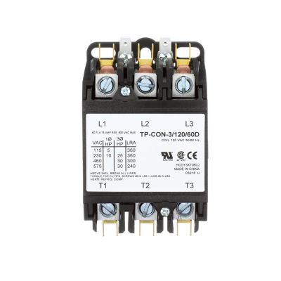 TRADEPRO® Contactor 60 Amp 120 VAC Coil 3-Pole Single Phase TP-CON-3/120/60D
