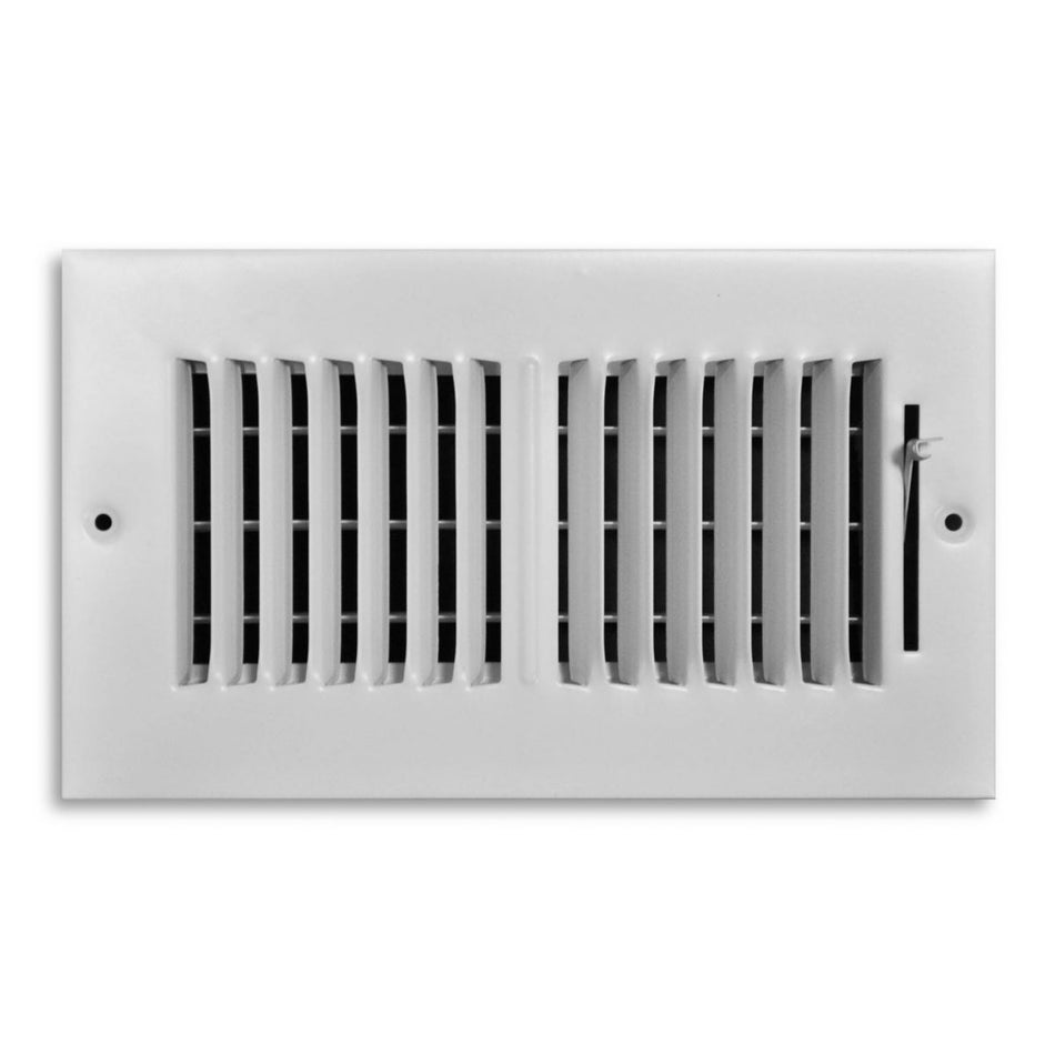 TRUaire 102M08X04, 8x4 2-Way Air Register, White Steel Sidewall & Ceiling Air Vent, 102M Series
