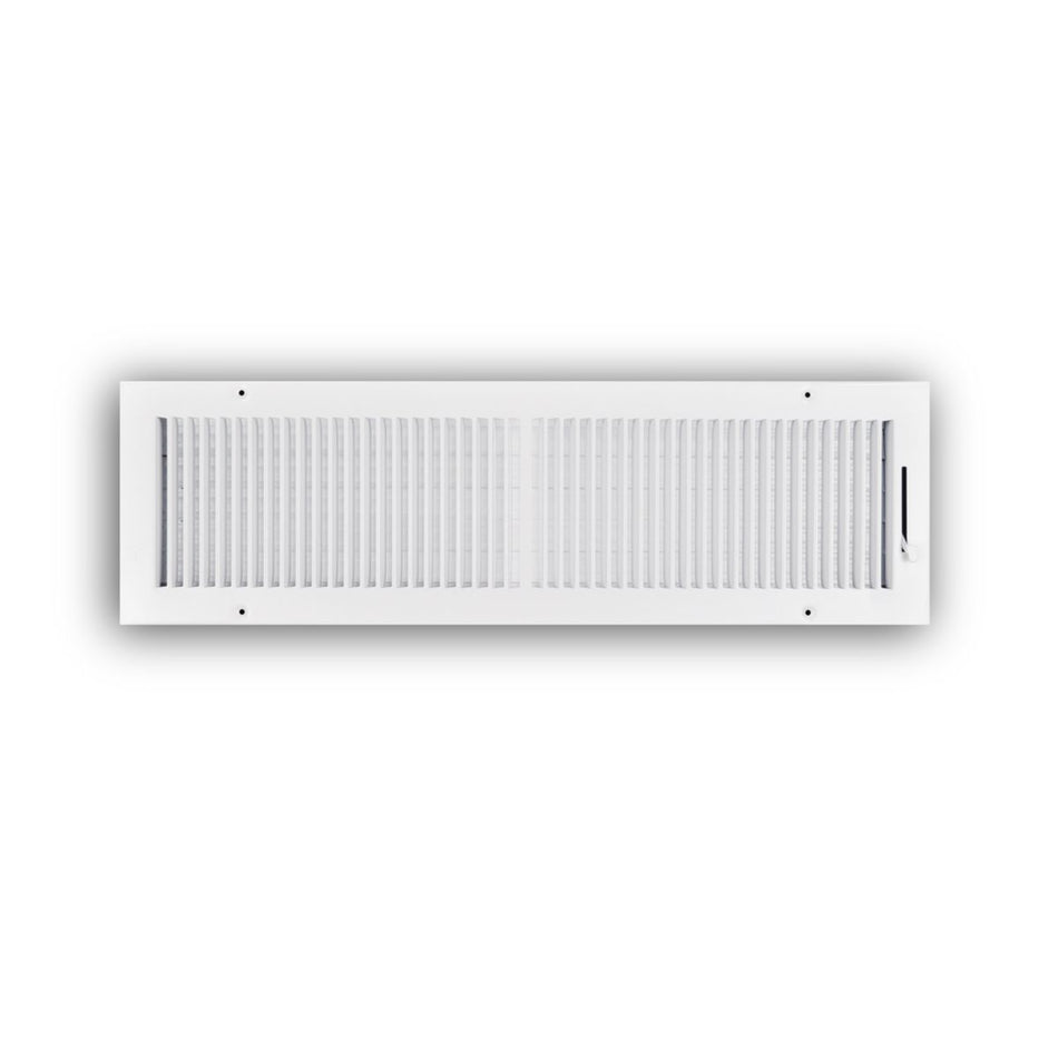 TRUaire 102M24X06, 24x6 2-Way Air Register, White Steel Sidewall & Ceiling Air Vent, 102M Series
