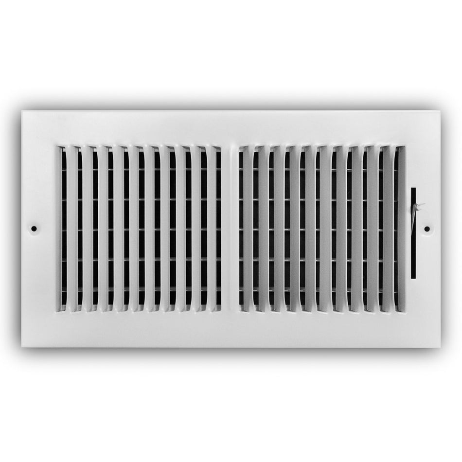 TRUaire 102M10X06, 10x6 2-Way Air Register, White Steel Sidewall & Ceiling Air Vent, 102M Series