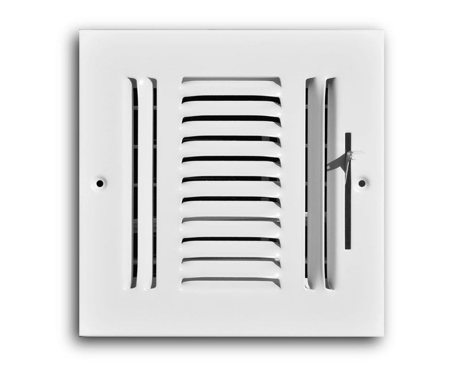 TRUaire 103M06X06, 6x6 3-Way Air Register, White Steel Sidewall & Ceiling Air Vent, 103M Series