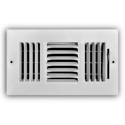 TRUaire 103M08X04, 8x4 3-Way Air Register, White Steel Sidewall & Ceiling Air Vent, 103M Series