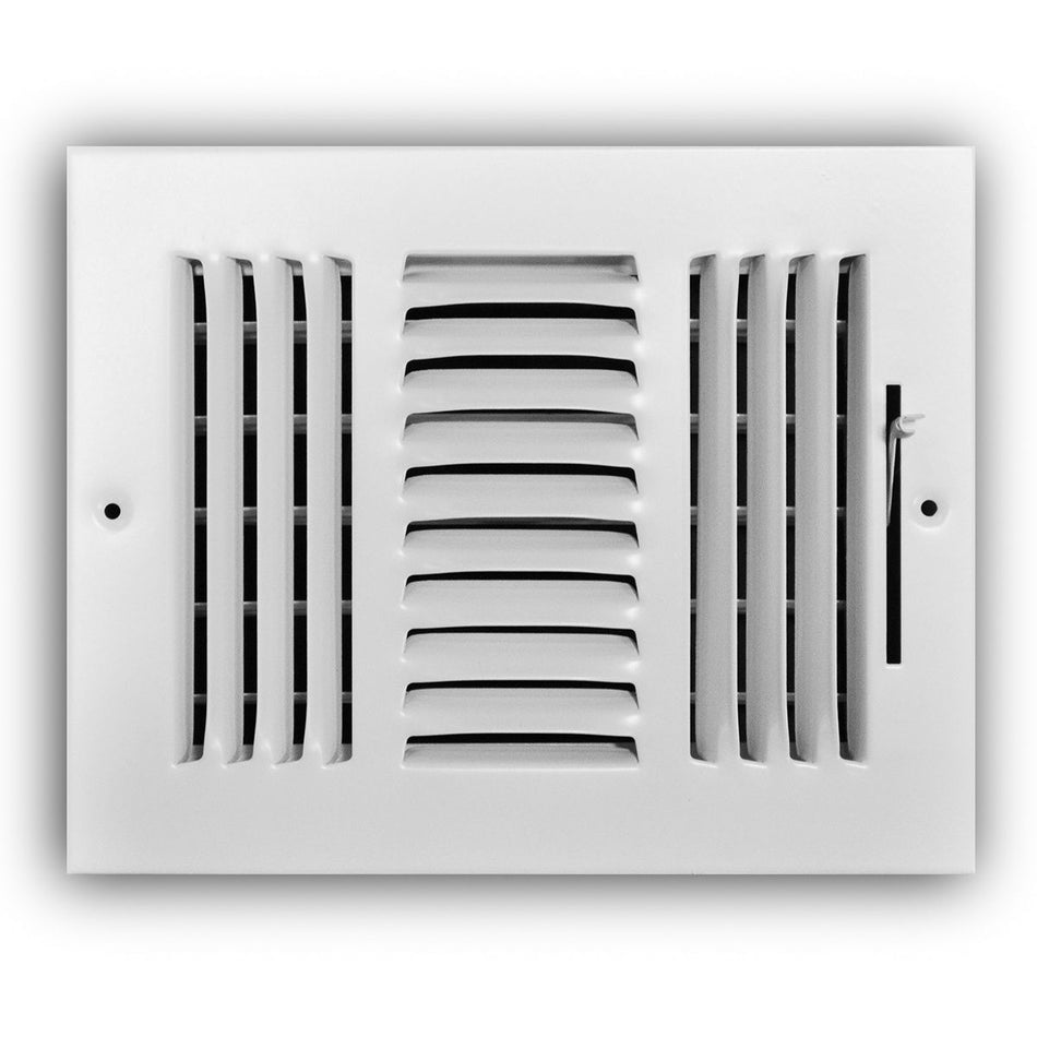 TRUaire 103M08X06, 8x6 3-Way Air Register, White Steel Sidewall & Ceiling Air Vent, 103M Series