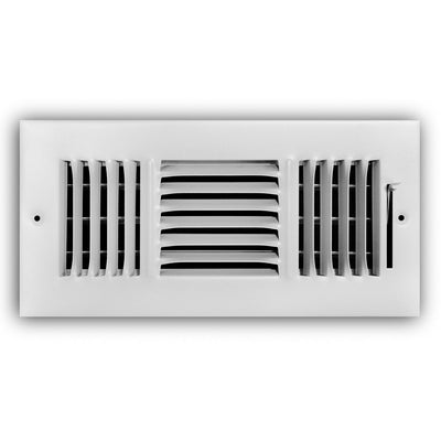 TRUaire 103M10X04, 10x4 3-Way Air Register, White Steel Sidewall & Ceiling Air Vent, 103M Series