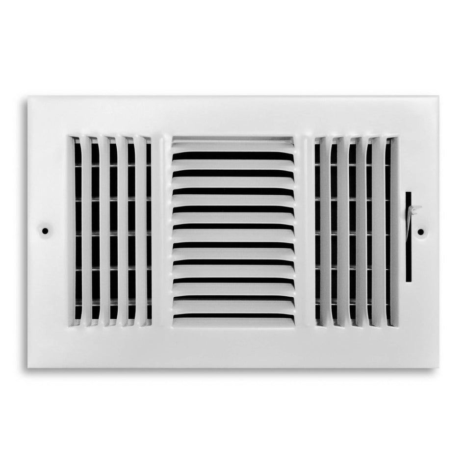 TRUaire 103M10X06, 10x6 3-Way Air Register, White Steel Sidewall & Ceiling Air Vent, 103M Series
