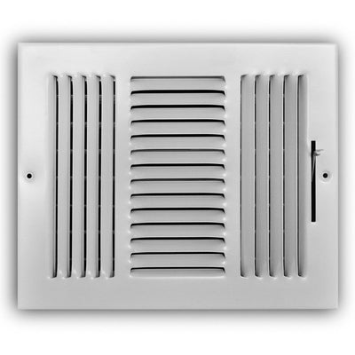TRUaire 103M10X08, 10x8 3-Way Air Register, White Steel Sidewall & Ceiling Air Vent, 103M Series