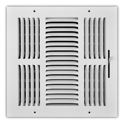 TRUaire 103M10X10, 10x10 3-Way Air Register, White Steel Sidewall & Ceiling Air Vent, 103M Series