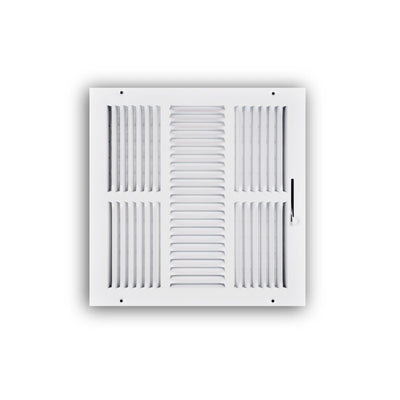 TRUaire 103M12X12, 12x12 3-Way Air Register, White Steel Sidewall & Ceiling Air Vent, 103M Series