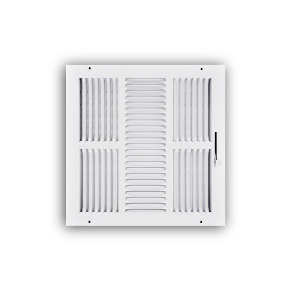 TRUaire 103M12X12, 12x12 3-Way Air Register, White Steel Sidewall & Ceiling Air Vent, 103M Series