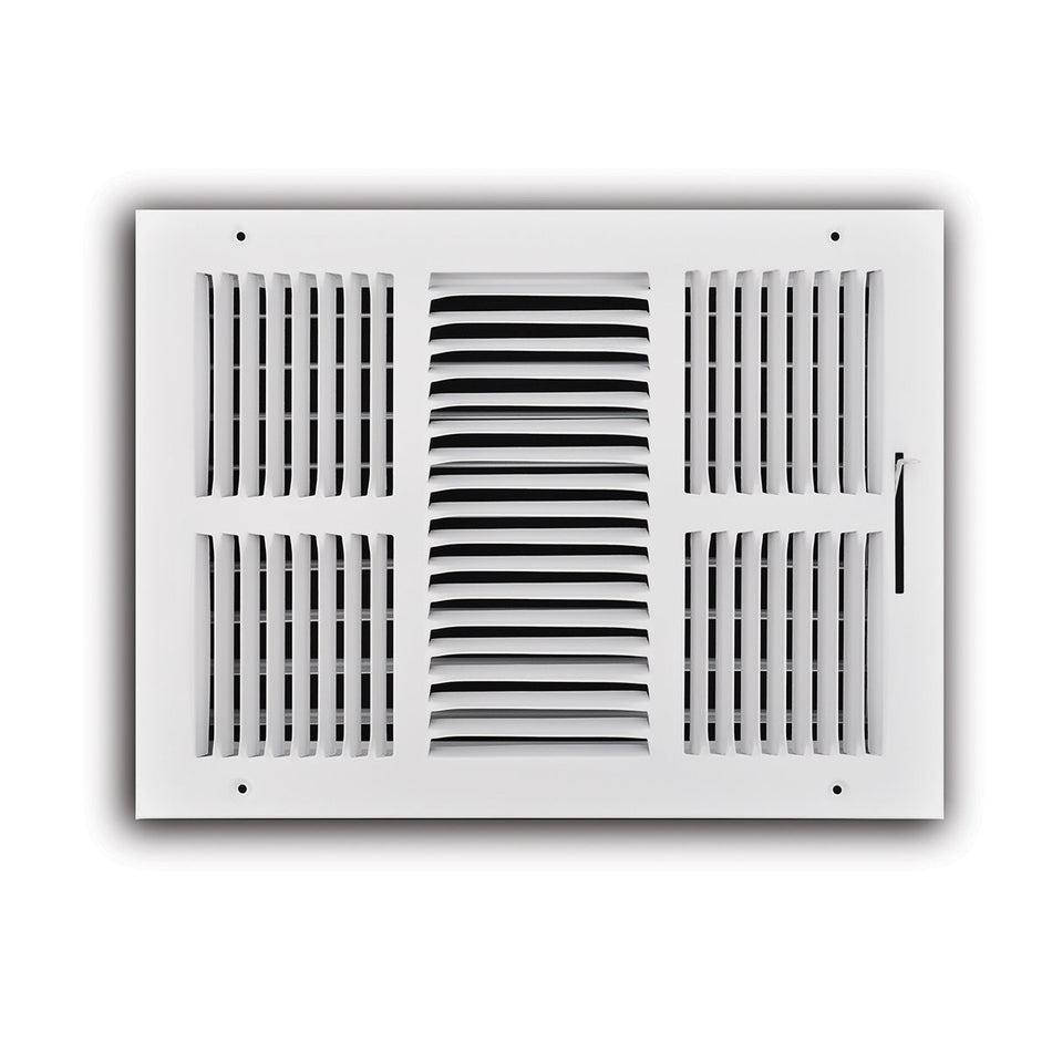 TRUaire 103M14X10, 14x10 3-Way Air Register, White Steel Sidewall & Ceiling Air Vent, 103M Series