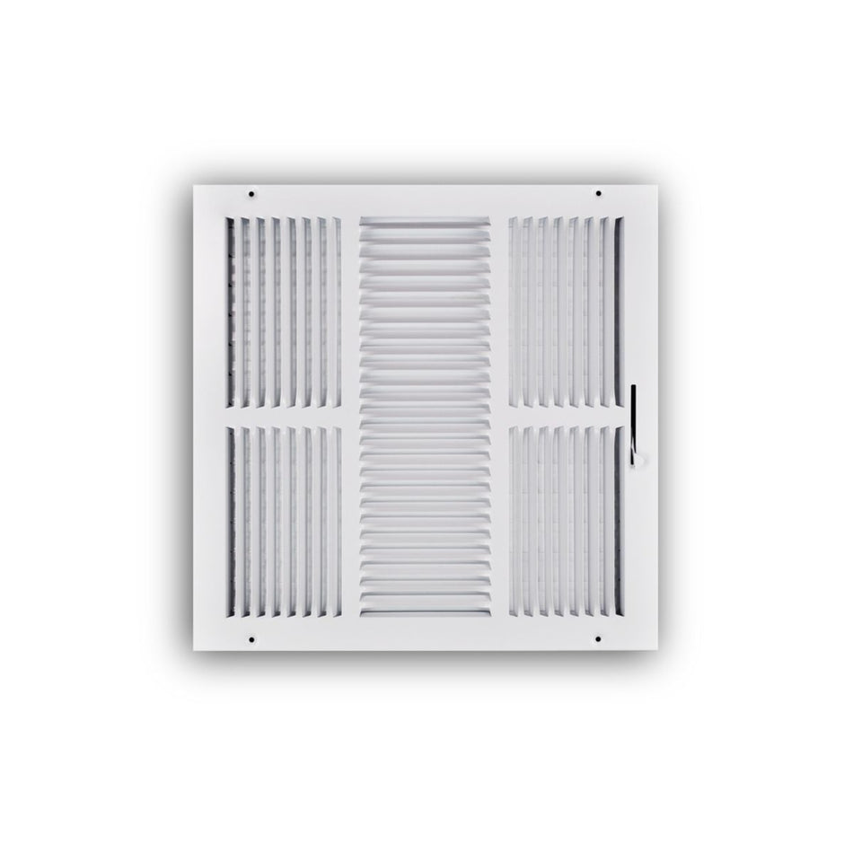 TRUaire 103M14X14, 14x14 3-Way Air Register, White Steel Sidewall & Ceiling Air Vent, 103M Series