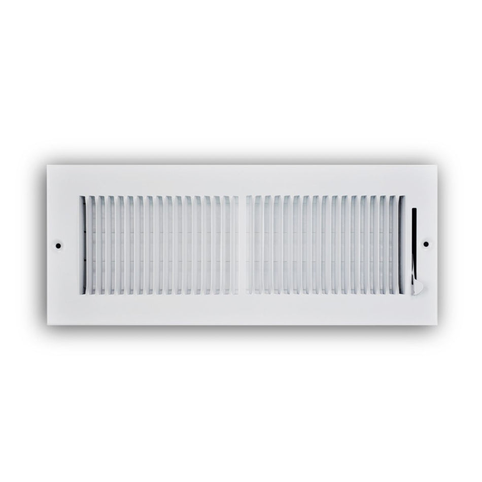 TRUaire 132M12X04, 12x4 2-Way Air Register, White Steel Sidewall & Ceiling Air Vent, 132M Series