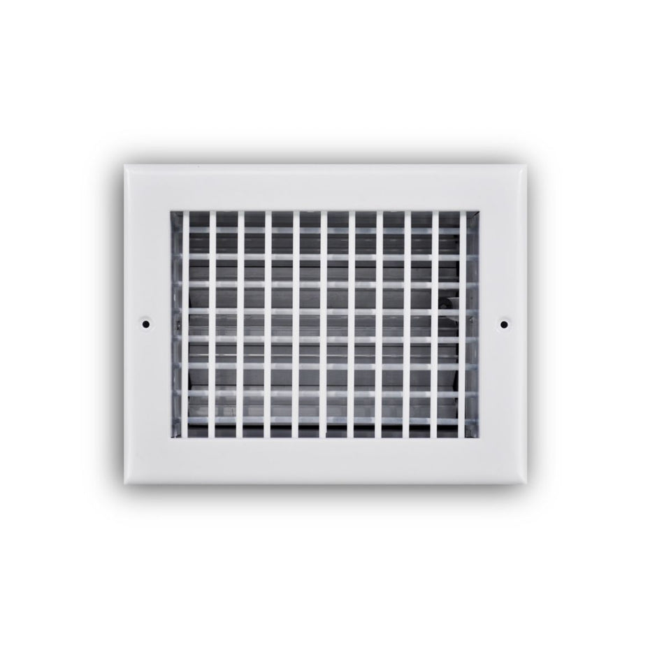 TRUaire 220VO08X06, 8x6 Double Deflection Air Register, White Steel Sidewall & Ceiling Air Vent with Opposed Blade Damper, 220VO Series