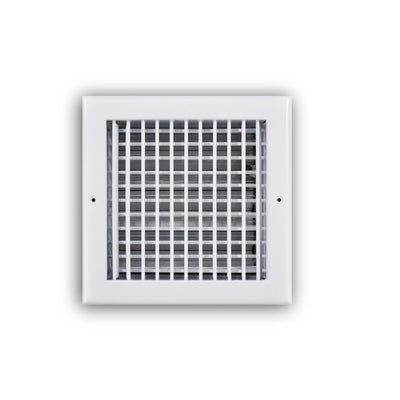 TRUaire 220VO08X08, 8x8 Double Deflection Air Register, White Steel Sidewall & Ceiling Air Vent with Opposed Blade Damper, 220VO Series