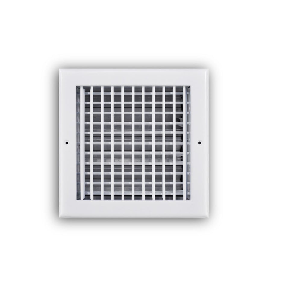 TRUaire 220VO08X08, 8x8 Double Deflection Air Register, White Steel Sidewall & Ceiling Air Vent with Opposed Blade Damper, 220VO Series