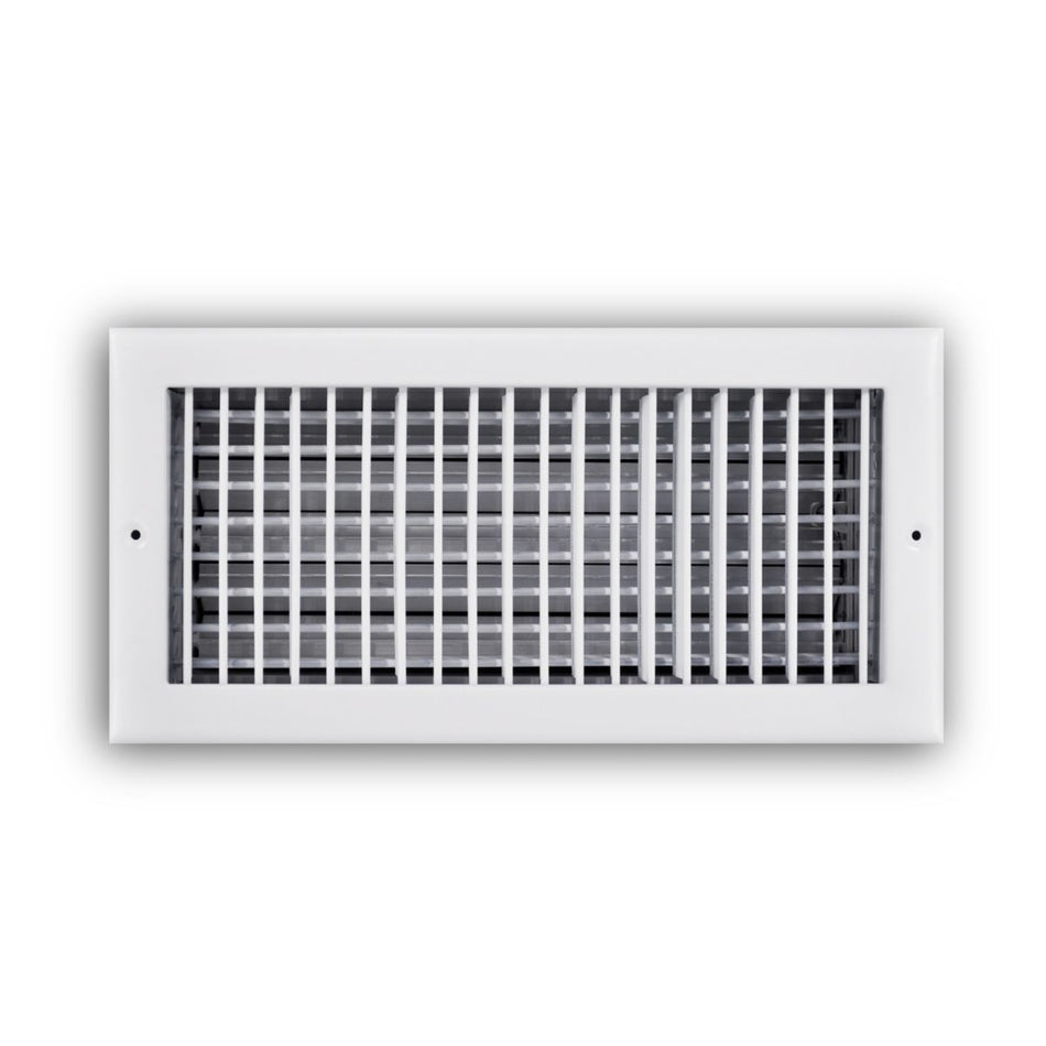 TRUaire 220VO14X06, 14x6 Double Deflection Air Register, White Steel Sidewall & Ceiling Air Vent with Opposed Blade Damper, 220VO Series