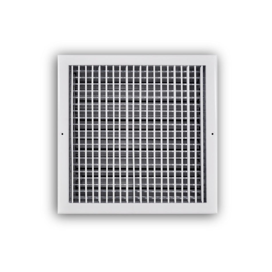 TRUaire 220VO14X14, 14x14 Double Deflection Air Register, White Steel Sidewall & Ceiling Air Vent with Opposed Blade Damper, 220VO Series