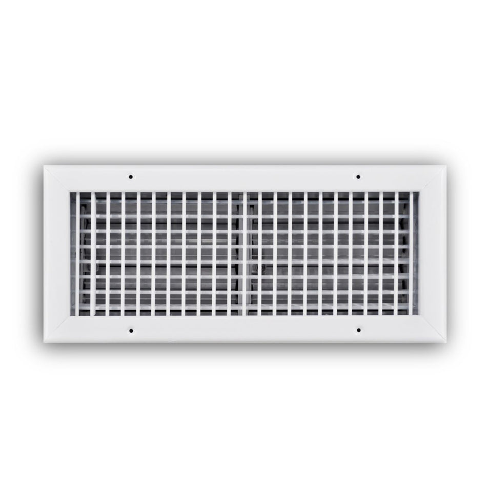 TRUaire 220VO16X06, 16x6 Double Deflection Air Register, White Steel Sidewall & Ceiling Air Vent with Opposed Blade Damper, 220VO Series