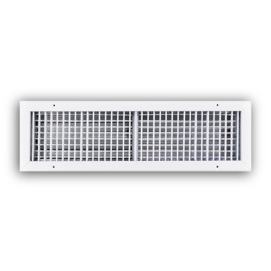 TRUaire 220VO24X06, 24x6 Double Deflection Air Register, White Steel Sidewall & Ceiling Air Vent with Opposed Blade Damper, 220VO Series