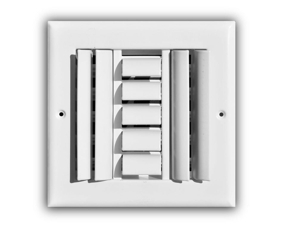 TRUaire 303M06X06, 6x6 3-Way Air Register, White Steel Sidewall & Ceiling Air Vent, 303M Series